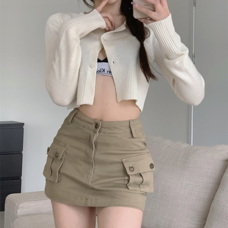 joker costume female outfit Retro American Style Overalls Khaki Pants Women's Summer High Waist Slimming Hot Girl Culottes