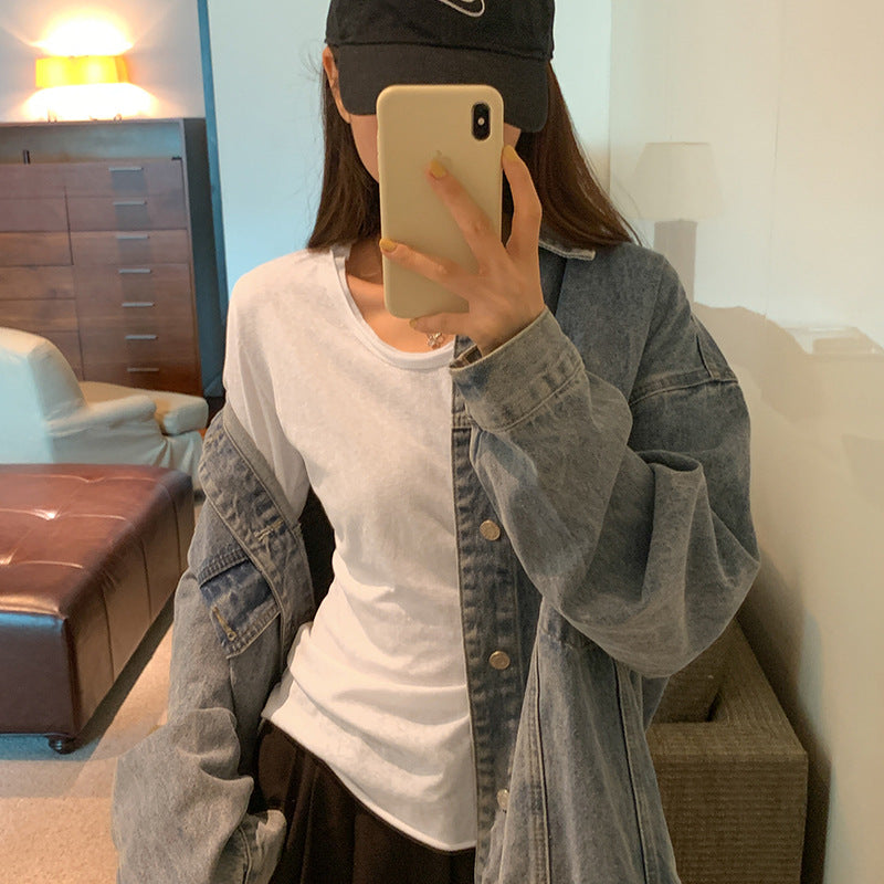 black leggings outfit fall Niche Slim-Fit Slimming Long-Sleeved T-shirt Women's Autumn Soft Glutinous Bottoming Shirt Top