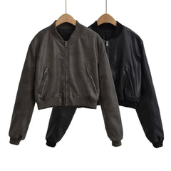 90s fashion Retro PU Leather Women's Autumn New American Hot Girl Motorcycle Style Short Stand Collar Baseball Jacket Jacket