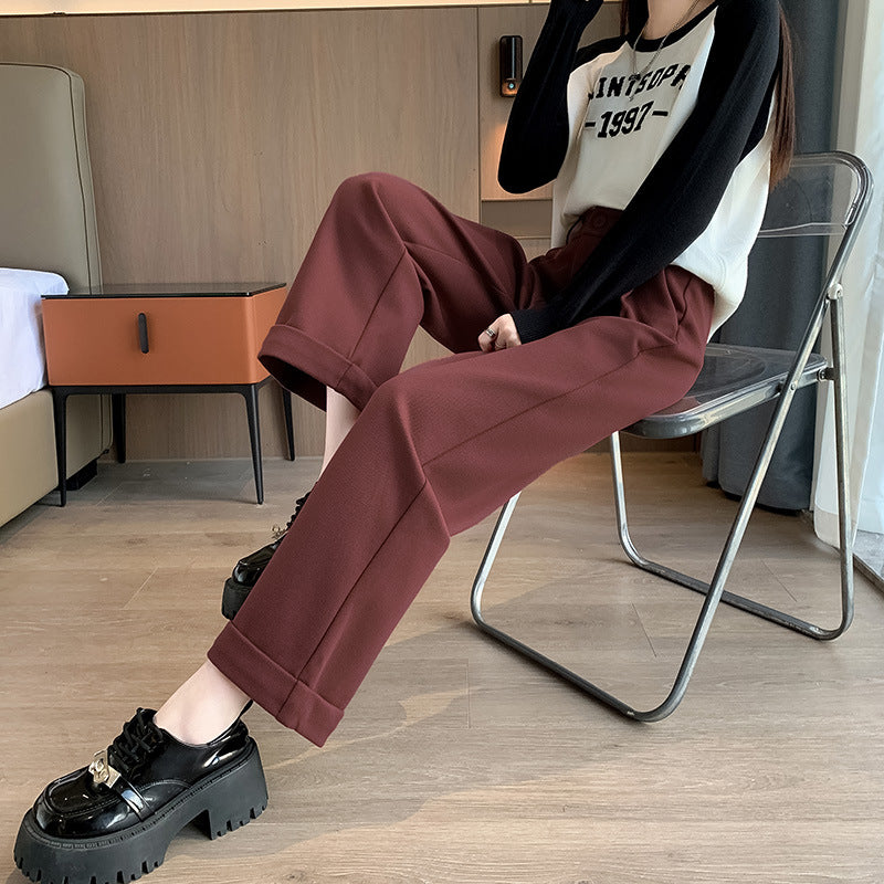 datenight fall outfits Casual Starry Sky Twill Woolen Flanging Small Straight Elastic Waist Women's Walking Fashionable Autumn Trousers