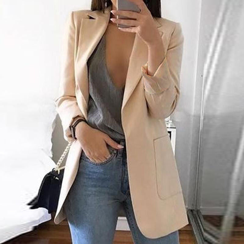 2000s fashion New Spring and Autumn Women's Long Sleeve Solid Color Pocket Cardigan Small Suit Jacket