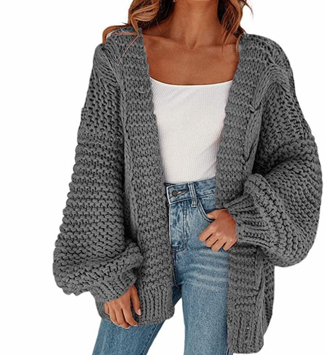 90s fashion Autumn and Winter New Loose Casual Lantern Long-Sleeved Cardigan Sweater Coat for Women