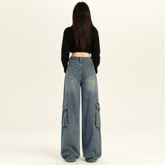 fashion outfits American-Style Retro Wide-Leg Workwear Jeans Women's Autumn Slimming Hot Girl Straight Mop Pants