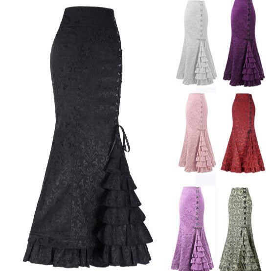 90s streetwear Million Halloween Jacquard Fishtail Skirt Steampunk Vintage Skirt Gothic Skirt Victoria Maxi Skirt