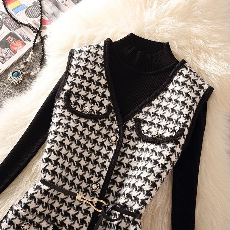 barn jacket outfits Vest Women's Clothing Autumn and Winter New Chanel Style Vest Internet Celebrity Fashion Age-Reducing Bottoming Shirt Two-Piece Suit for Women