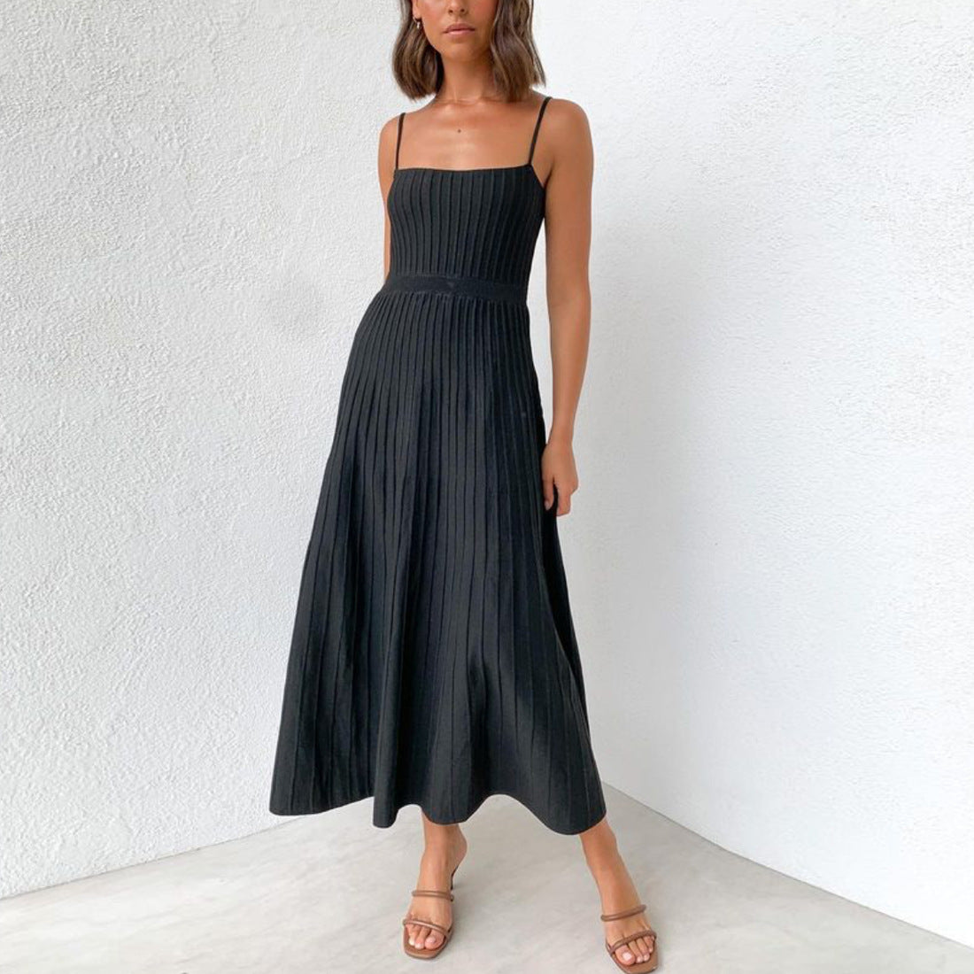 outfit inspo fall Summer Women's Tube Top Slim High Waist Sling Knitted Dress Seaside Vacation Pleated Dress