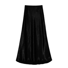fashion outfits Women's Summer Satin Skirt High Waist Elastic Clutch Pattern Long Skirt Elegant Solid Color Long Skirt