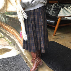 fashion outfits Chic Autumn and Winter Retro High Waist Slimming Contrast Color Plaid Design A- line Woolen Skirt