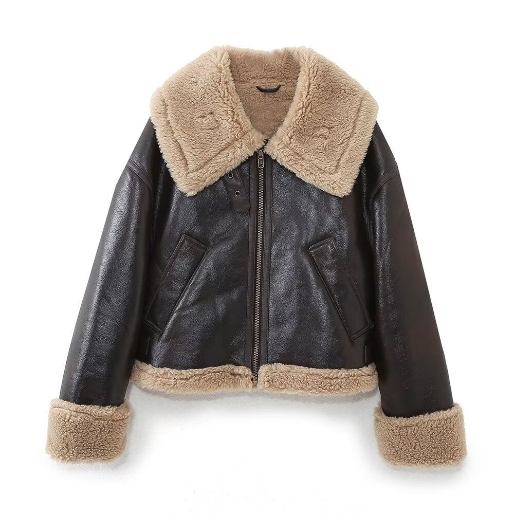 cold birthday outfit Winter New Women's Street Fashion Double-Sided Motorcycle Jacket Jacket