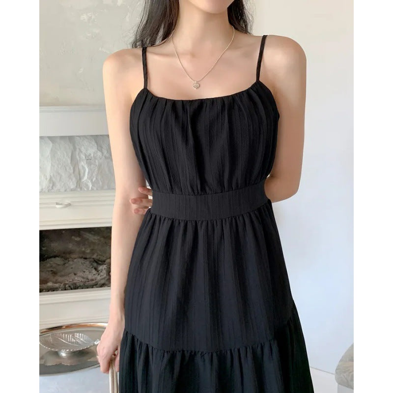 church outfit Chic Korean Style Summer French Gentle Sweet Square Collar Pleated Holiday Casual Cake Skirt Sling Dress