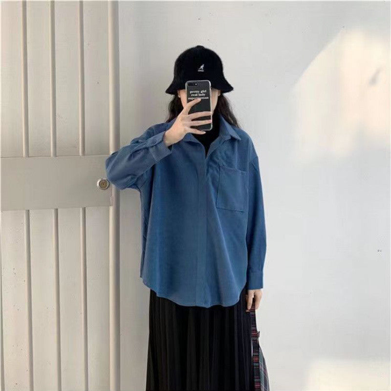 casual outfits Fake Two-Piece Top Western Style Autumn and Winter Long Sleeve New Loose Niche Shirt Outer Wear Thickened Bottoming Shirt