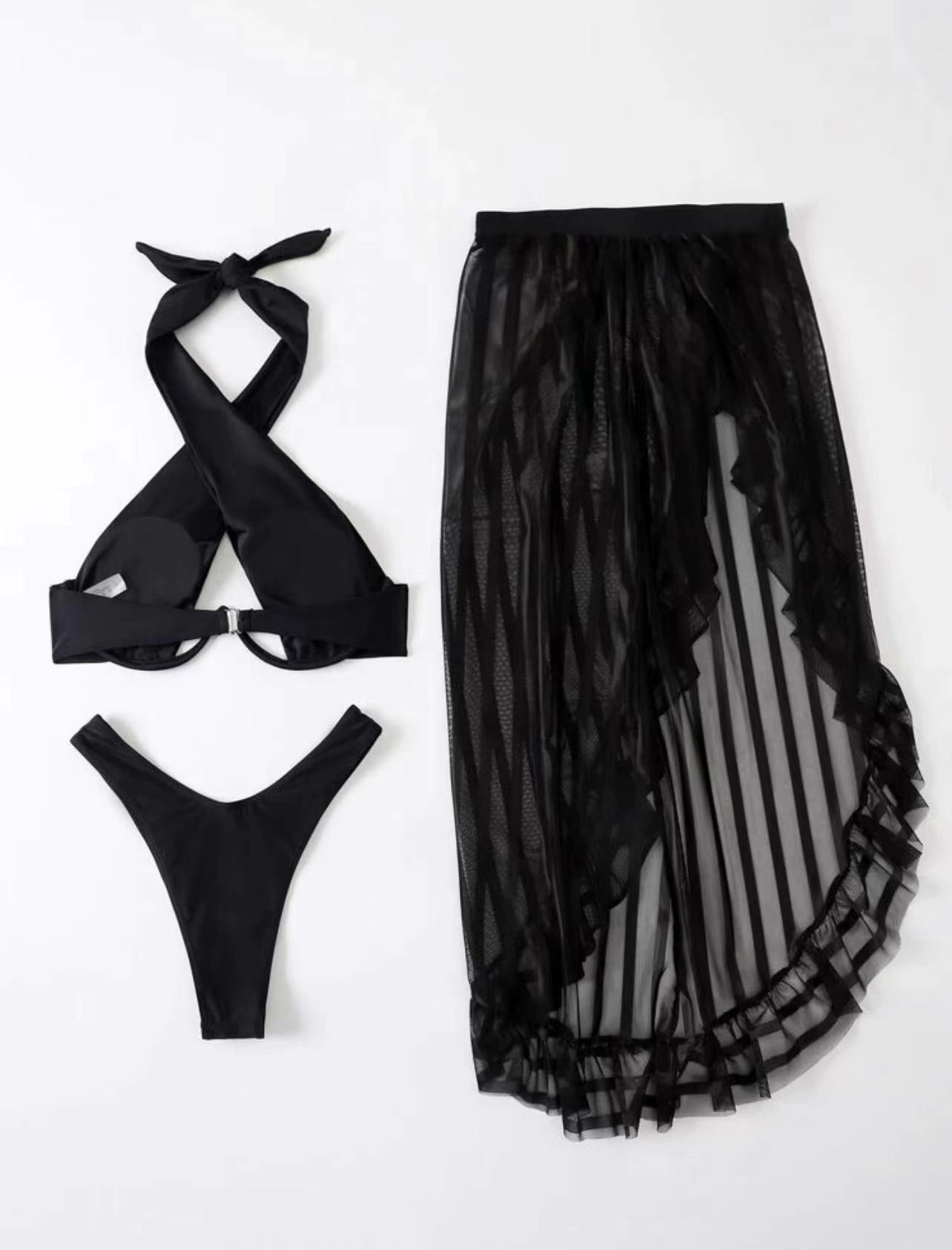 western outfits women New Long Skirt Mesh Three-Piece Swimsuit Bikini Swimsuit