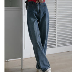 casual fall outfits Women's Spring and Autumn Straight Jeans High Waist Loose Washed Casual Wide Leg Pants Blue