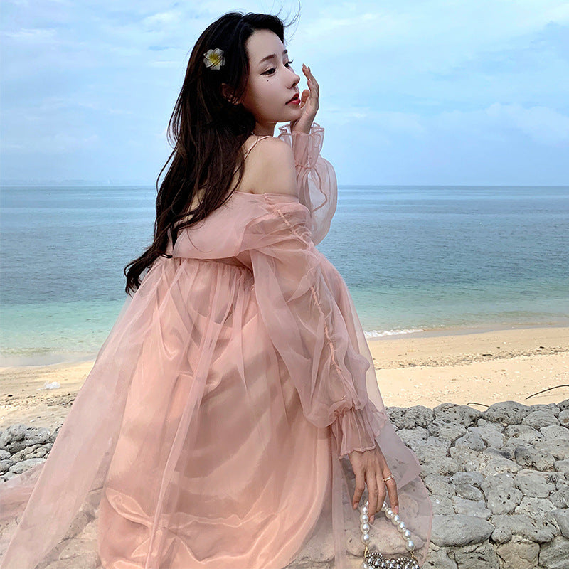 detective vs suspect dress to impress French Style Sexy High-Grade Strap Pink Mori Fairy Dress Sanya Seaside Vacation Photography Beach Dress for Women