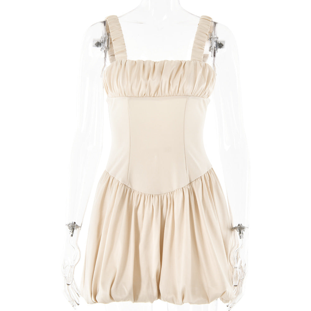 birthday outfit 2024 Spring Hot New Dress Sexy Temperament Square Collar Strap Stitching Backless Skirt