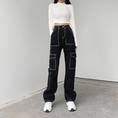 black sweater dress outfit High Waist Super Slimming Bright Line Air Jeans Women's Loose Street Casual Style Wide Leg Overalls Fashion
