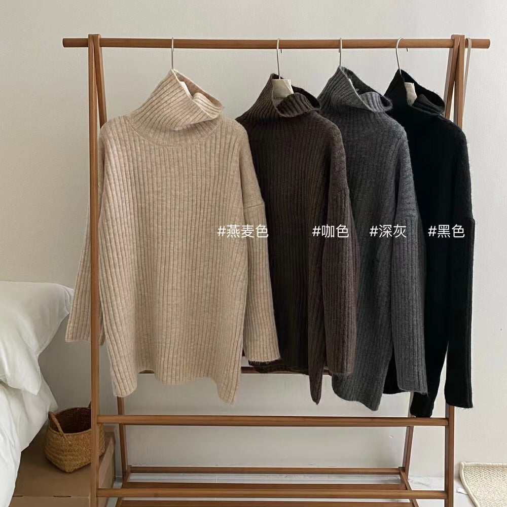 style Soft Glutinous Turtleneck Pullover Women's Autumn and Winter Loose Lazy Style Mid-Length Inner Sweater Top