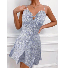 Irregular Floral Halter Mini Dress