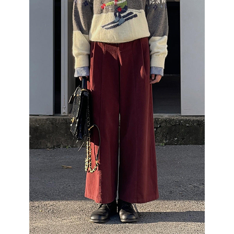 fall outfits women Pear-Shaped Song Ming Vintage Brushed Casual Pants Women's Autumn Straight Wide-Leg Pants