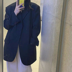 tailgate outfit black women Black Suit Jacket for Women Spring Korean Style Loose Slimming Student Mid-Length Casual Small Suit for Women
