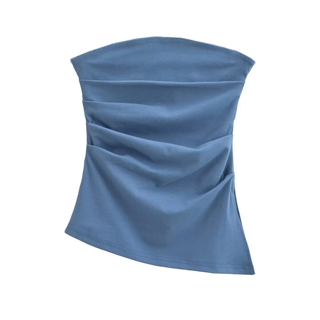 halter tops off-Shoulder Pleated Tube Top Pure Desire Ins Style Holiday Vest Women's Summer Slim Slimming Backless Top