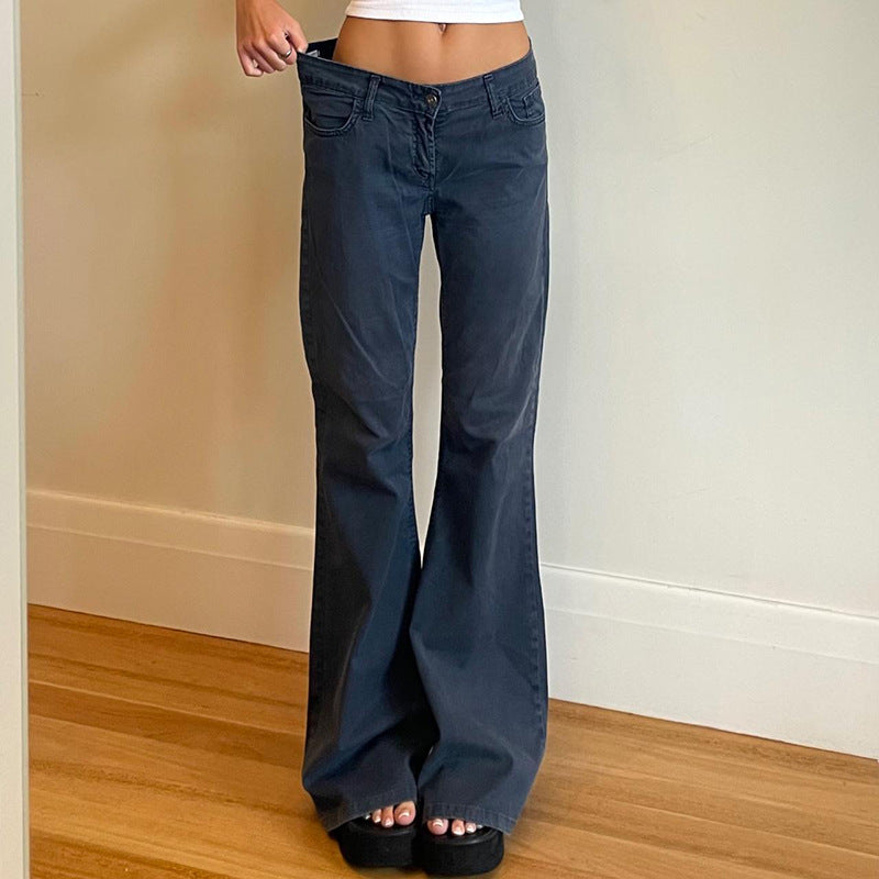 casual dinner outfit fall Low Waist Casual Straight Jeans Slim American Retro Dark Blue Loose Pants for Women