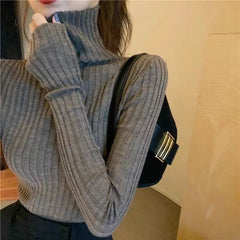 simple winter outfits Autumn and Winter Elegant Pile Collar Sweater Women's Inner Matching Coat Slim Bottoming Pullover Turtleneck Sweater Top