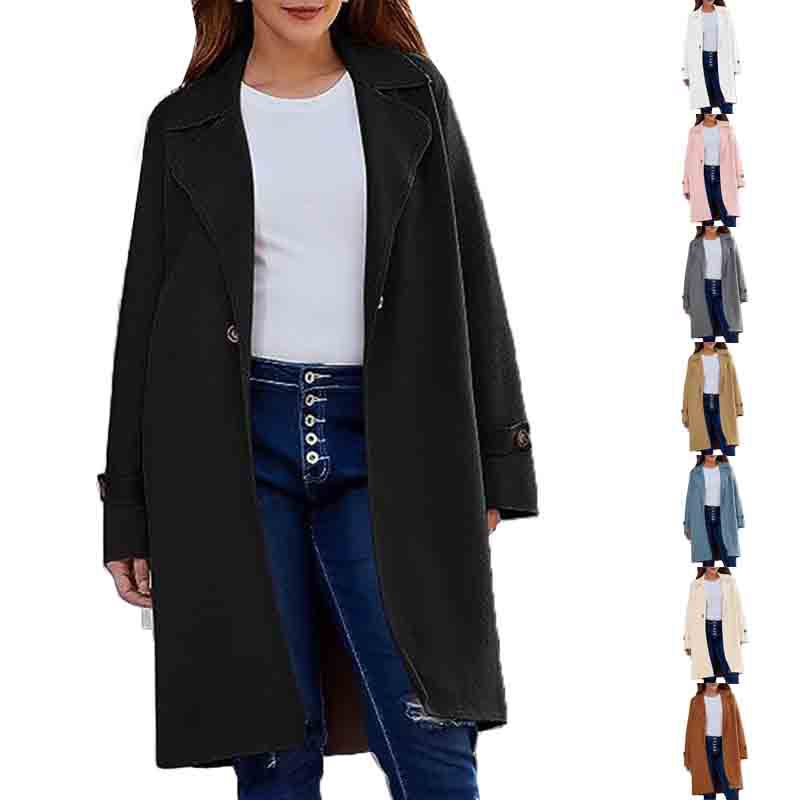 2024 New Autumn and Winter Simple Long Sleeve Lapel Button Loose Woolen Coat for Women