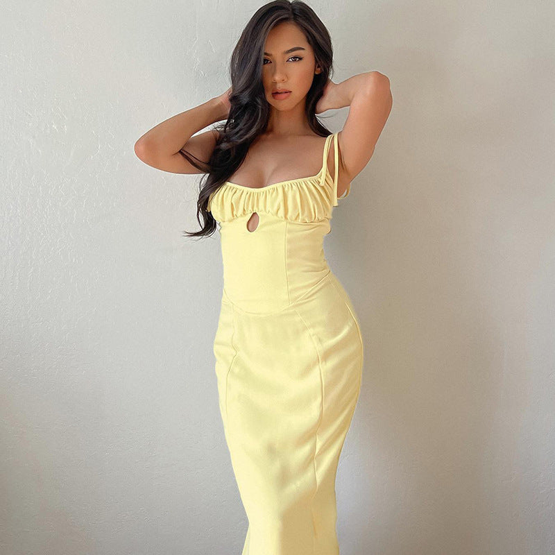 cute outfits fall INS Style Fashion Solid Color Women's Sexy Slim Strap Light V Pastoral Style Ruffled Dress Women