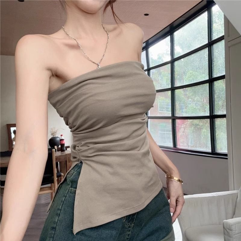 going out outfits Niche Tube Top Outer Wear Summer Sleeveless Vest Women's Irregular Split Waist Inner Base Wrapped Chest Top