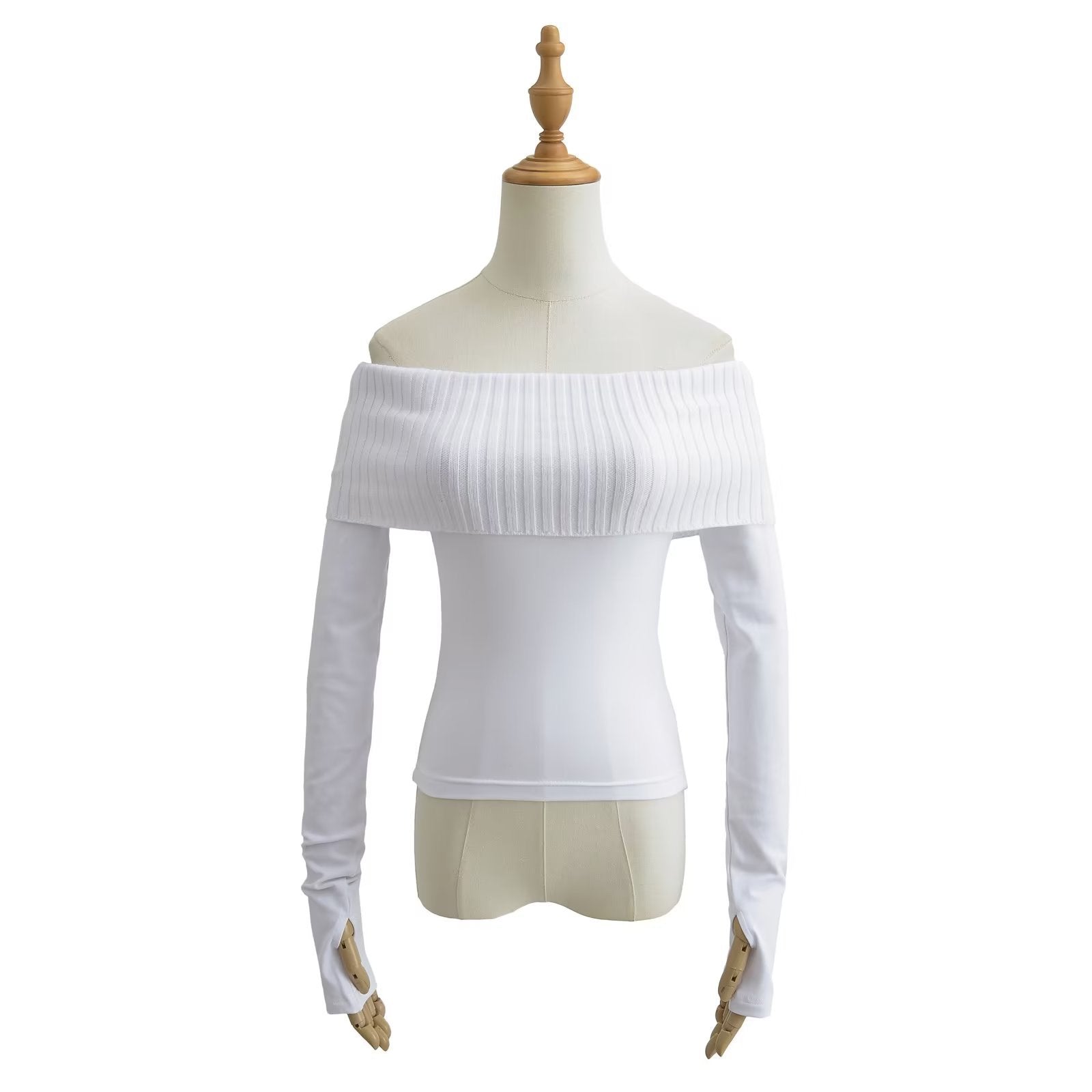 dream clothes Autumn and Winter New Women's Hot Girl off-Neck Stitching Long-Sleeved T-shirt