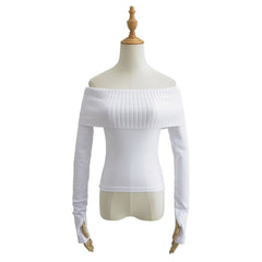 dream clothes Autumn and Winter New Women's Hot Girl off-Neck Stitching Long-Sleeved T-shirt