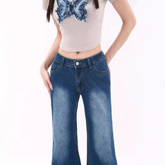 y2k outfits American-Style High-Grade Waste Soil Jeans Autumn Slimming Low Waist Wide-Leg Pants Retro Korean Casual Trousers