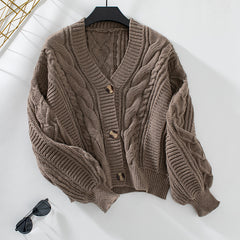 y2k outfits Solid Color Women's Sweater V-neck Twisted Button Sweater Cardigan Sweater Women