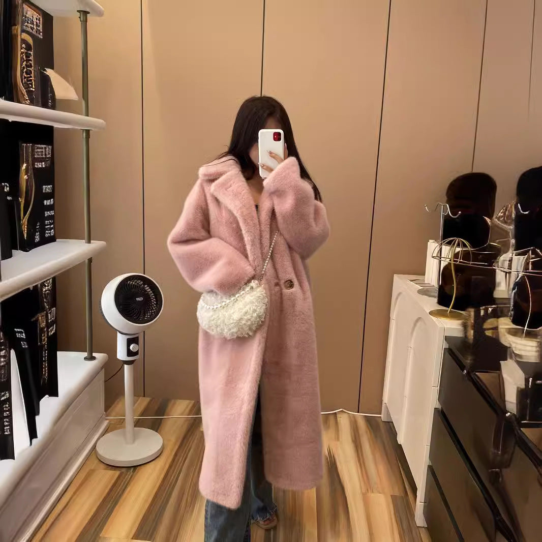 simple winter outfits Autumn and Winter Fur Mink Fur Fur Integrated Long Sweater Coat Loose Thickened Trendy Korean Style Coat for Women