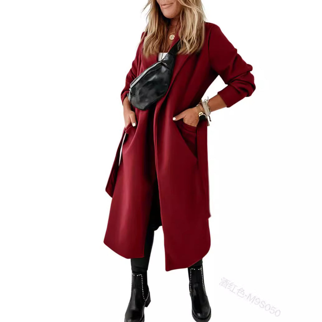 trending fall outfits 2024 Autumn and Winter New Extended Woolen Women's Coat plus Size Lace-up Coat