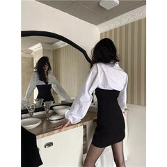 suit Retro Style Women's Temperament Small Straight Waist Shirt Tube Top Waist Tight Suit Skirt Two-Piece Fashion Suit