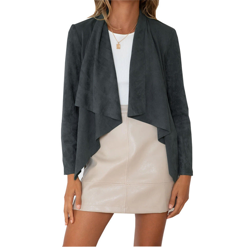 Autumn New Temu Women's Solid Color Suede Jacket