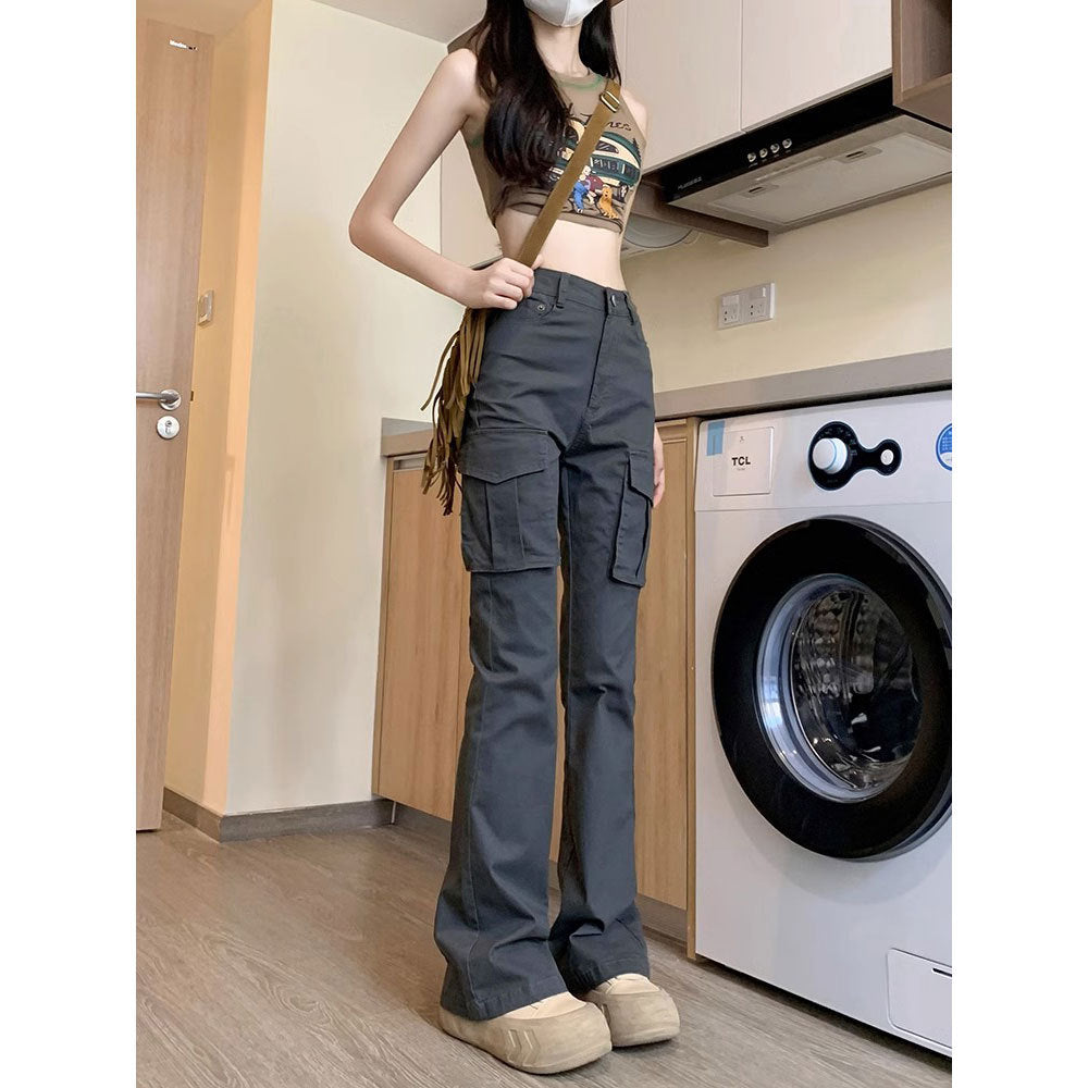 comfy school outfits American Style Micro Horn Overalls for Women Spring and Autumn New High Waist Slimming Retro Hot Girl Drape Horseshoe Pants Fashion