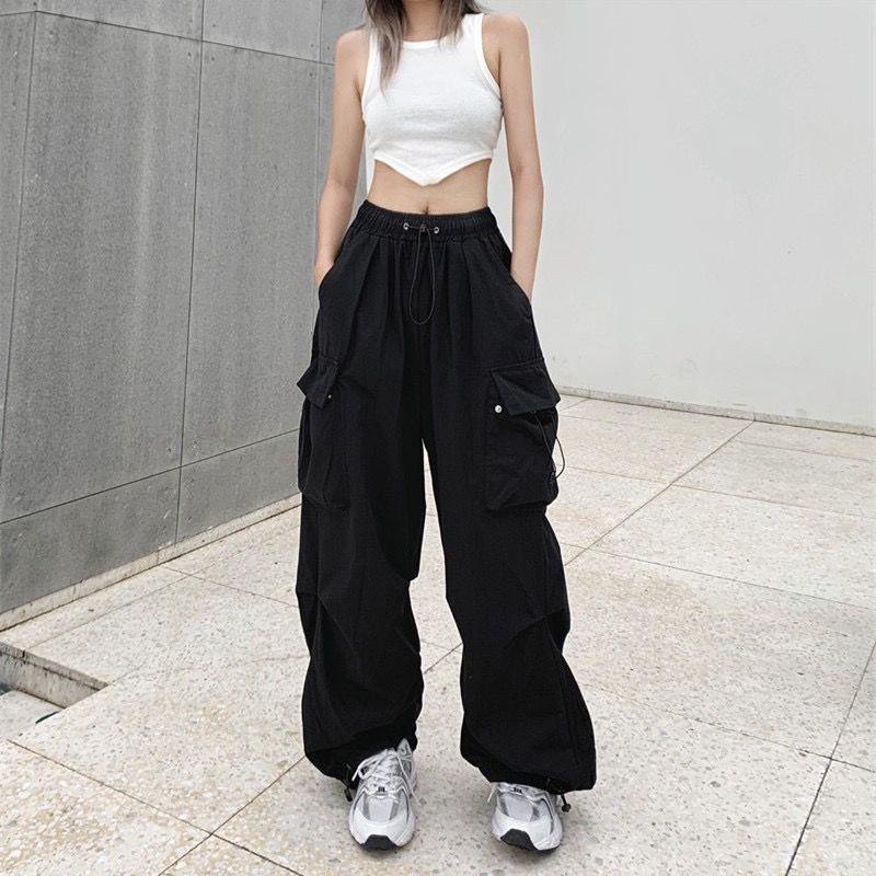 leapord halloween outfit Casual Overalls American Retro Hip Hop Women's Straight Loose High Waist Slimming Multi-Pocket Sports Casual Pants