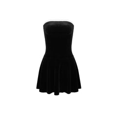 work holiday party outfit New Women's Gold Velvet Sexy Tube Top A- line Dress Slim Backless Winter Dress Hot Girl Dress