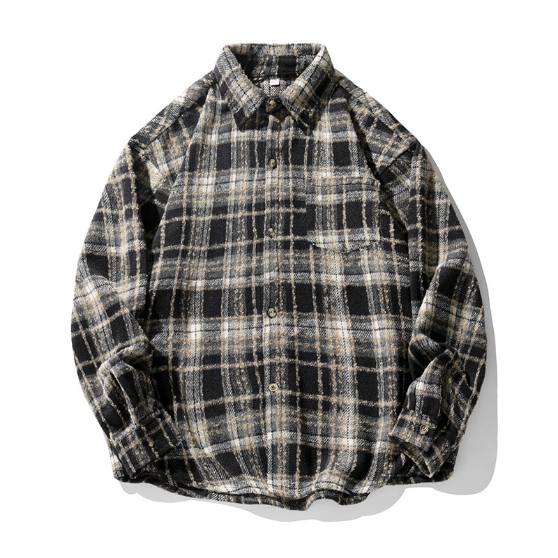 grunge outfits Korean Style Men's Retro Contrast Color Plaid Shirt Men's and Women's Autumn New Style Atmosphere Couple's Shirt Loose Coat