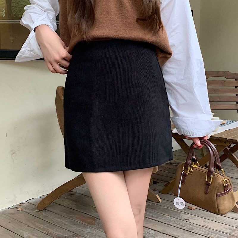 tailgate outfit women Retro Corduroy A- line Skirt for Women Autumn and Winter Slimming Small Hip-Wrapped Short Skirt Fashion