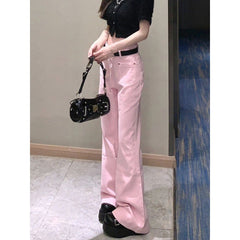 cowgirl outfits American-Style Retro Pink Skinny Jeans Women's Summer High Waist Slimming Spicy Girl Niche Horn Mop Pants