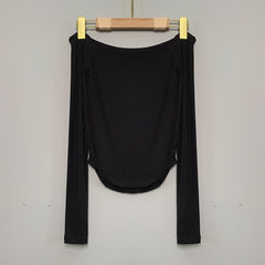 leapord halloween outfit Slim-Fit Slimming Sexy Hot Girl off-Shoulder Slimming Long-Sleeved T-shirt Top