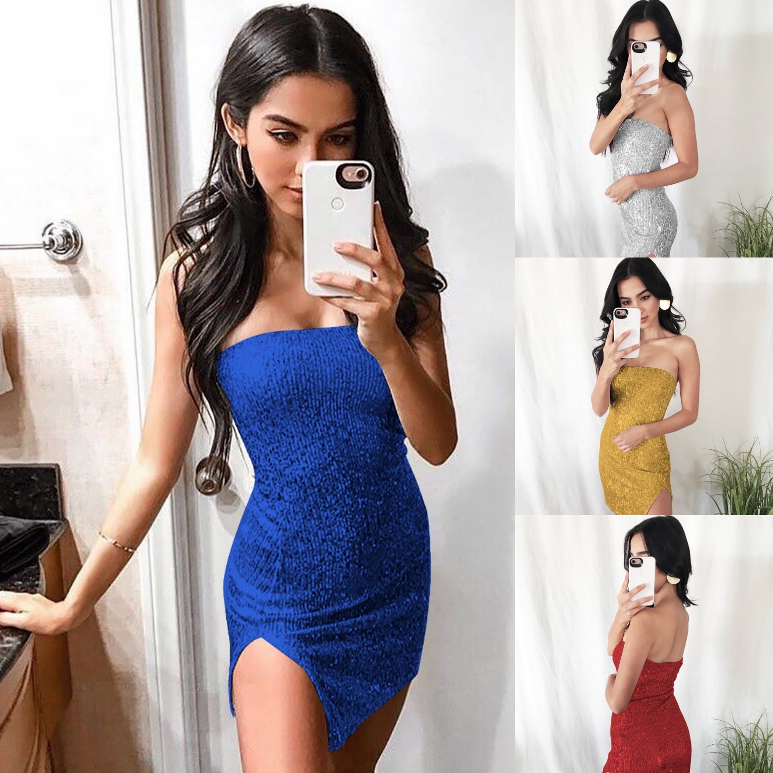 dress to impress outfits Summer Women's Shiny Tube Top off-the-Shoulder Split Skirt Dress
