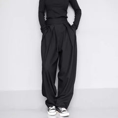 suit Early Spring New Loose Suit Pants Women's High Waist Slimming Casual Wide Leg Pants Velcro plus Size Mop Pants