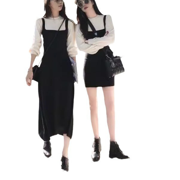 church outfit Autumn and Winter New Korean Gentle Style Fake Two-Piece Temperament Slimming Inner Base Strap Knitted Dress