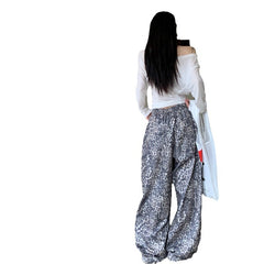 brunch outfit fall American Retro Leopard Print Wide-Leg Pants Women's Slimming Straight Pants Elastic Waist Casual Pants Sports Pants Mopping Pants