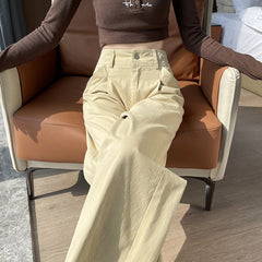 fashion outfits Autumn Tall Cotton Anti-Wrinkle Washed Casual Overalls Women's High Waist Straight Old Money Style Wide Leg Trousers